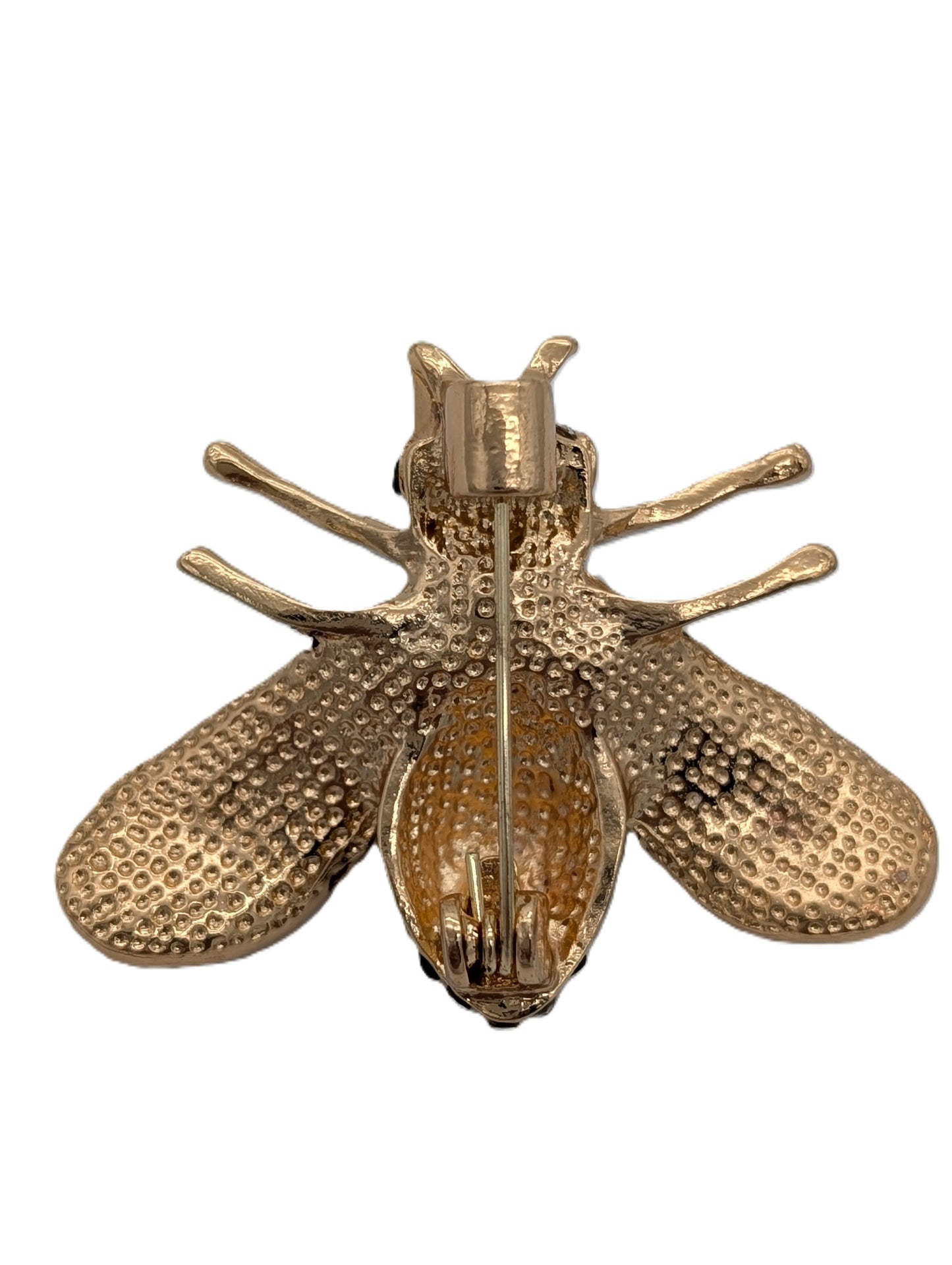 Pearl & Crystal Bee Brooch Pin | Gold Tone with Black & Clear Rhinestones