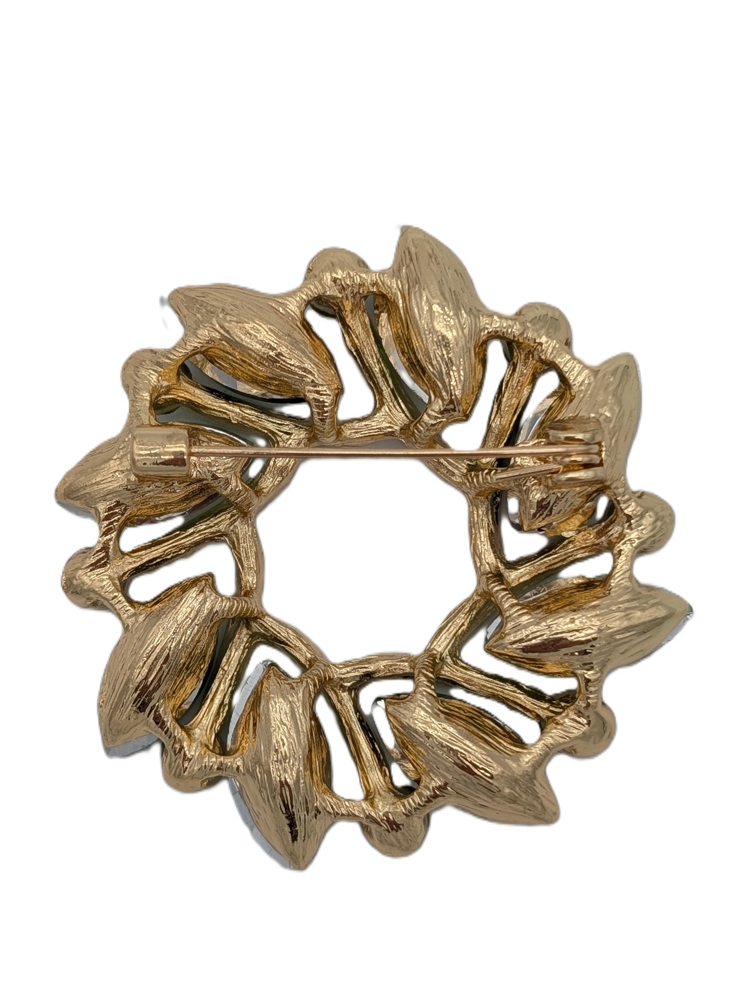 Emerald & Green Crystal Flower Brooch | Gold Tone Medallion Pin