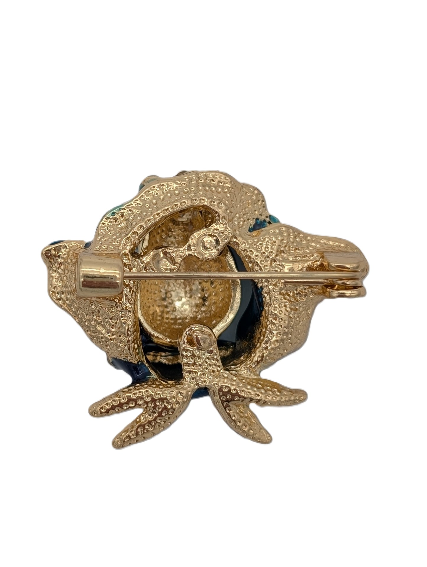 Blue Enamel Rose Brooch | Crystal Tips & Gold Tone Pin