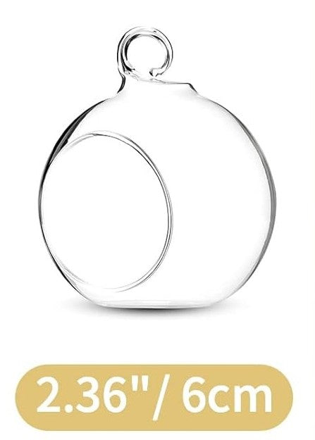 Clear Hanging Glass Sphere Ornament | Terrarium Candle Holder with LED Candle