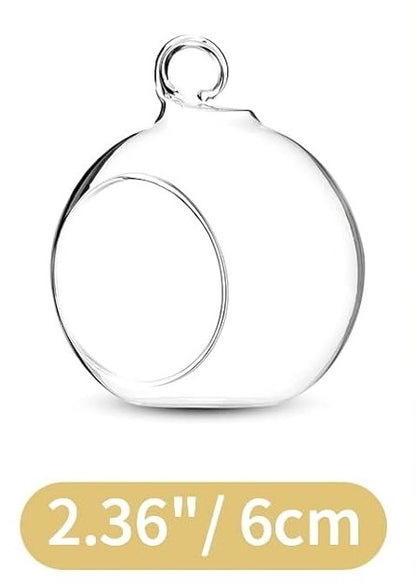 Clear Hanging Glass Sphere Ornament | Terrarium Candle Holder with LED Candle