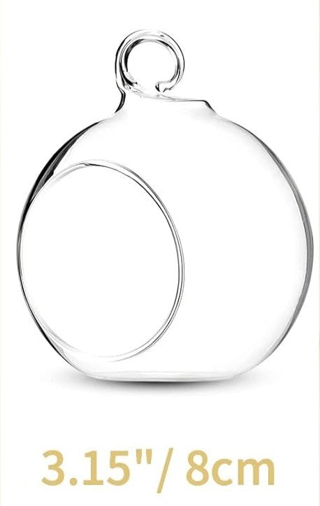 Clear Hanging Glass Sphere Ornament | Terrarium Candle Holder with LED Candle