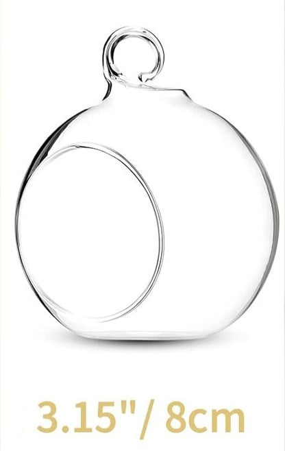 Clear Hanging Glass Sphere Ornament | Terrarium Candle Holder with LED Candle