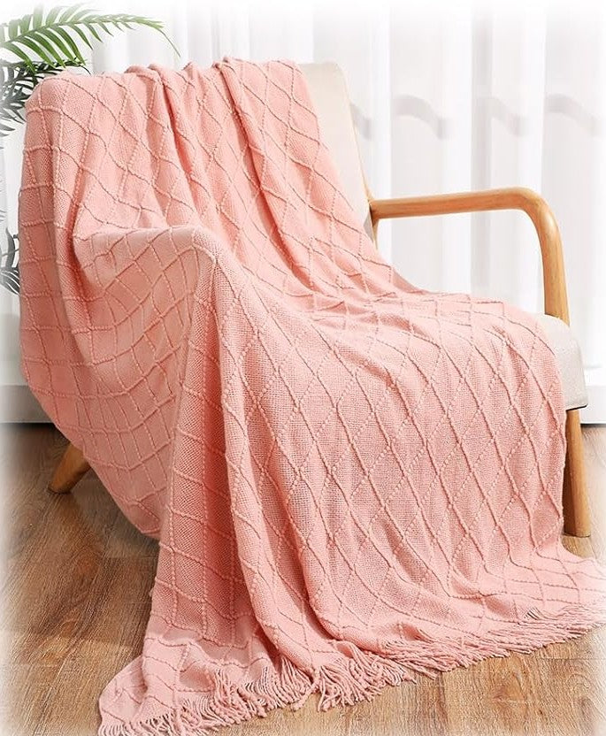 50x60 Knitted Throw Blanket with Tassels | Cozy & Soft