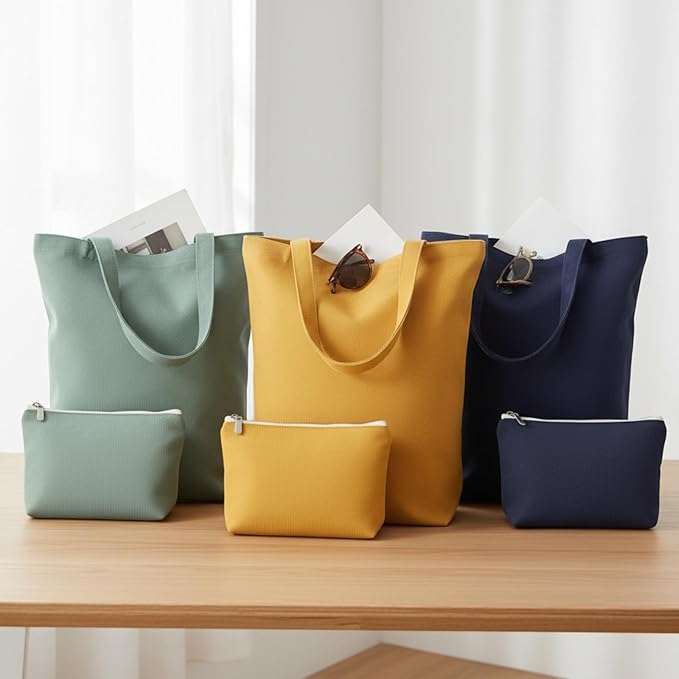 🌿🛍️ Eco-Chic Duo: Cotton Tote Bag (13x15) & Zipper Makeup Pouch (9 x 6) 2 in 1 Set