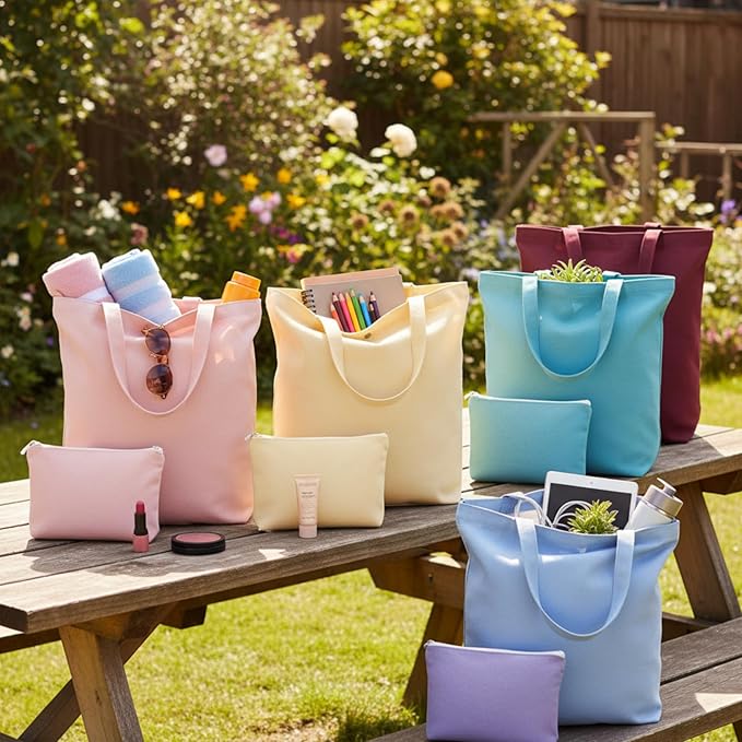 🌿🛍️ Eco-Chic Duo: Cotton Tote Bag (13x15) & Zipper Makeup Pouch (9 x 6) 2 in 1 Set