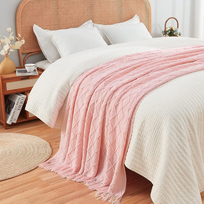 50x60 Knitted Throw Blanket with Tassels | Cozy & Soft