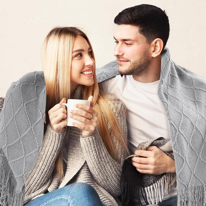 50x60 Knitted Throw Blanket with Tassels | Cozy & Soft