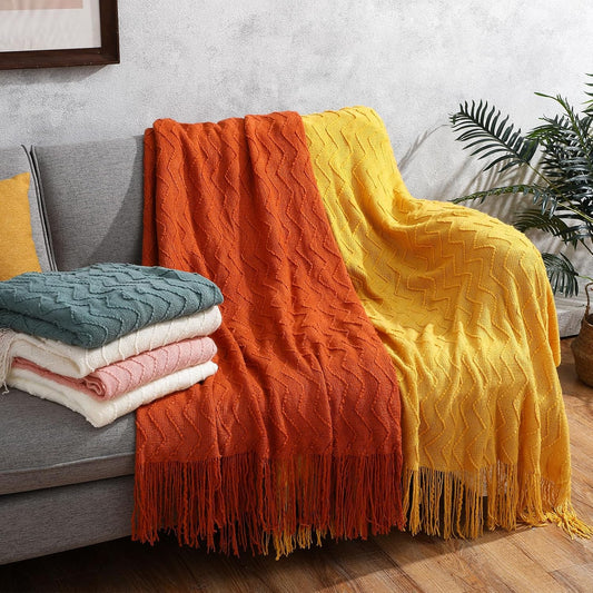 50x60 Knitted Throw Blanket with Tassels | Cozy & Soft