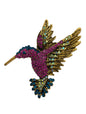 Jeweled Hummingbird Brooch Pin | Gold Tone with Pink & Blue Multi-Color Crystals