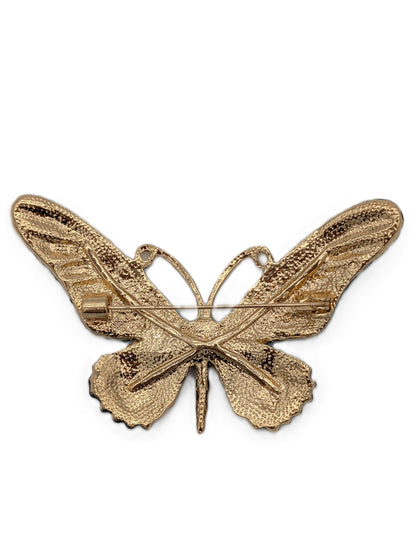 Rainbow Butterfly Brooch Pin with Multi-Color Crystals | Gold Tone Statement Jewelry