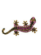 Pink & Green Crystal Gecko Brooch Pin | Antique Gold Tone Lizard Statement Jewelry