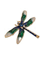 Jewel Tone Dragonfly Brooch Pin | Gold Tone with Green & Blue Enamel Insect Jewelry