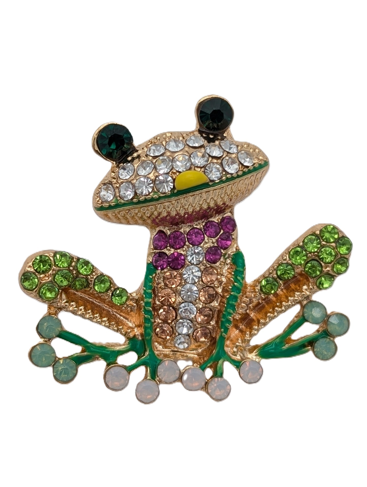 Colorful Frog Brooch Pin with Mixed Crystals | Gold Tone Whimsical Animal Jewelry