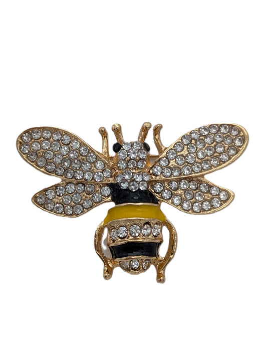 Sparkling Honey Bee Brooch Pin | Gold Tone with Clear Crystals & Black/Yellow Enamel