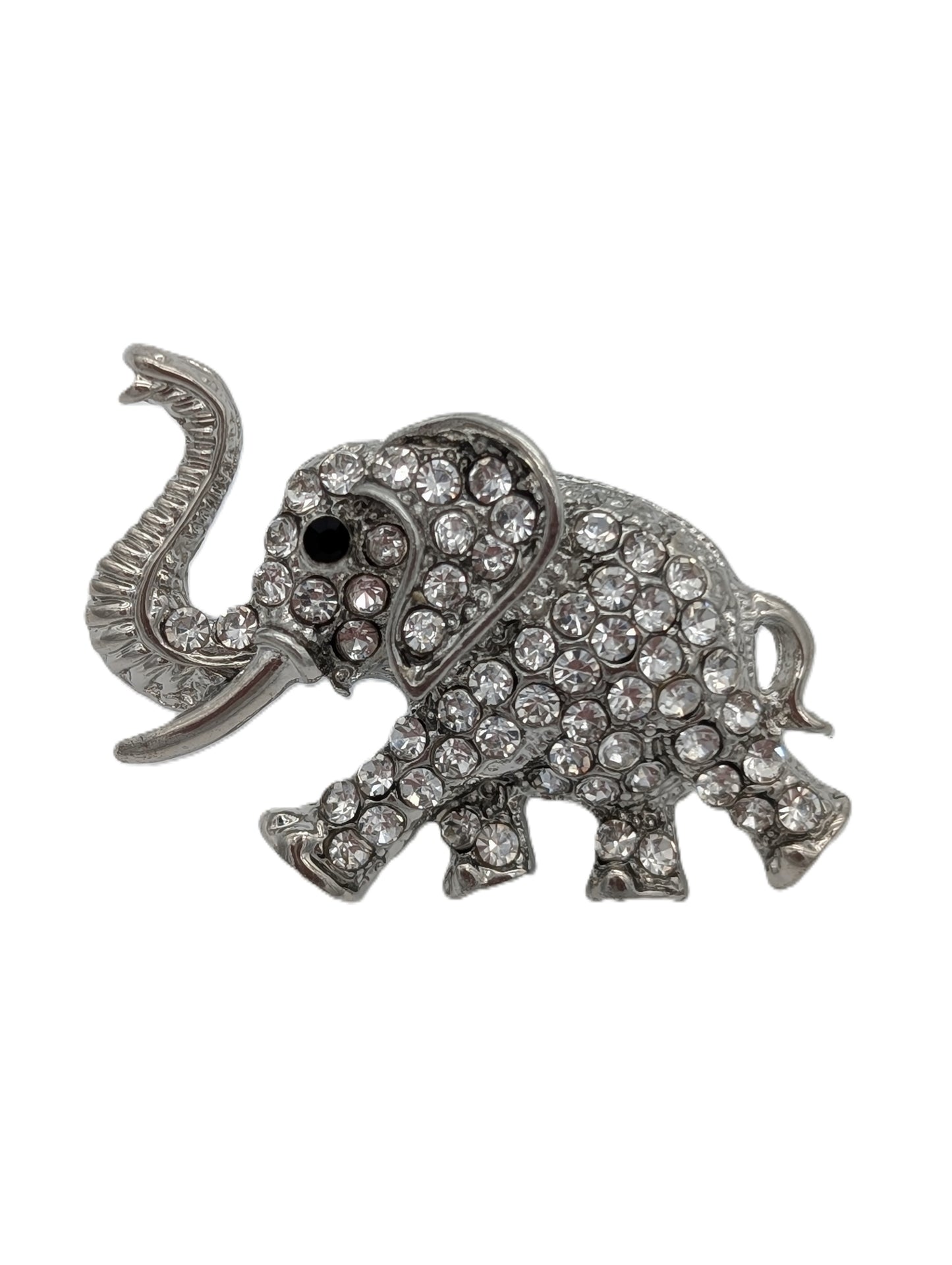 Lucky Elephant Brooch Pin with Clear Crystals | Silver Tone Sparkling Animal Jewelry