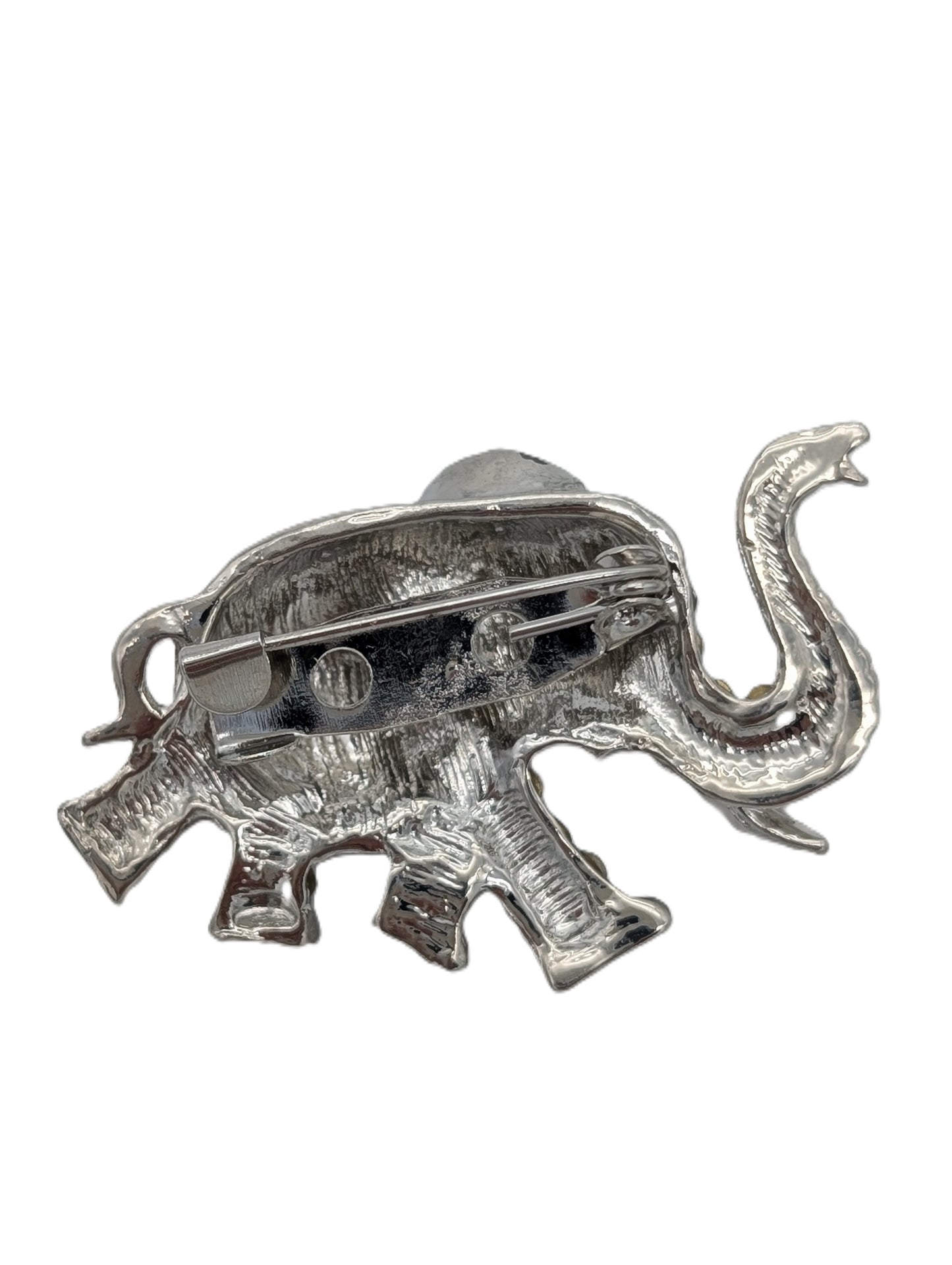 Lucky Elephant Brooch Pin with Clear Crystals | Silver Tone Sparkling Animal Jewelry