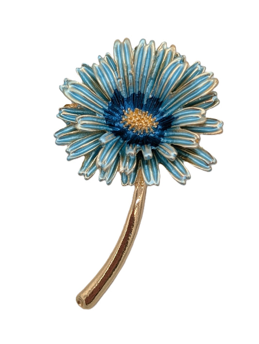 Blue Enamel Cornflower Brooch | Glossy Gold Tone Floral Pin