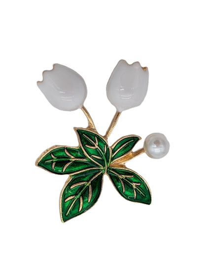 Lily of the Valley Brooch | Pearl & White Enamel Flower Pin
