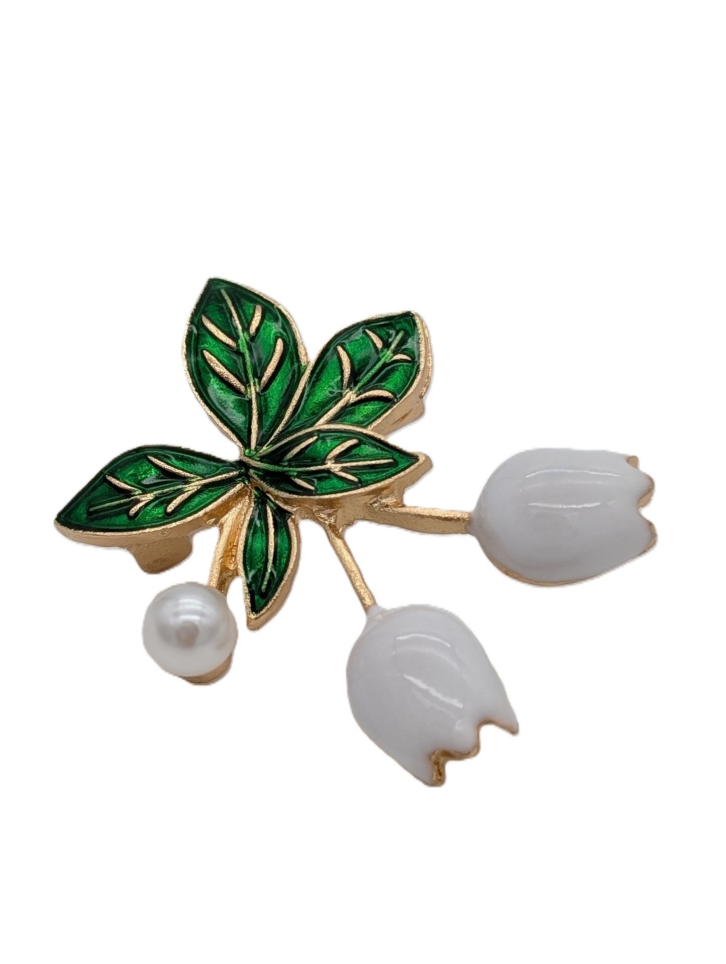 Lily of the Valley Brooch | Pearl & White Enamel Flower Pin