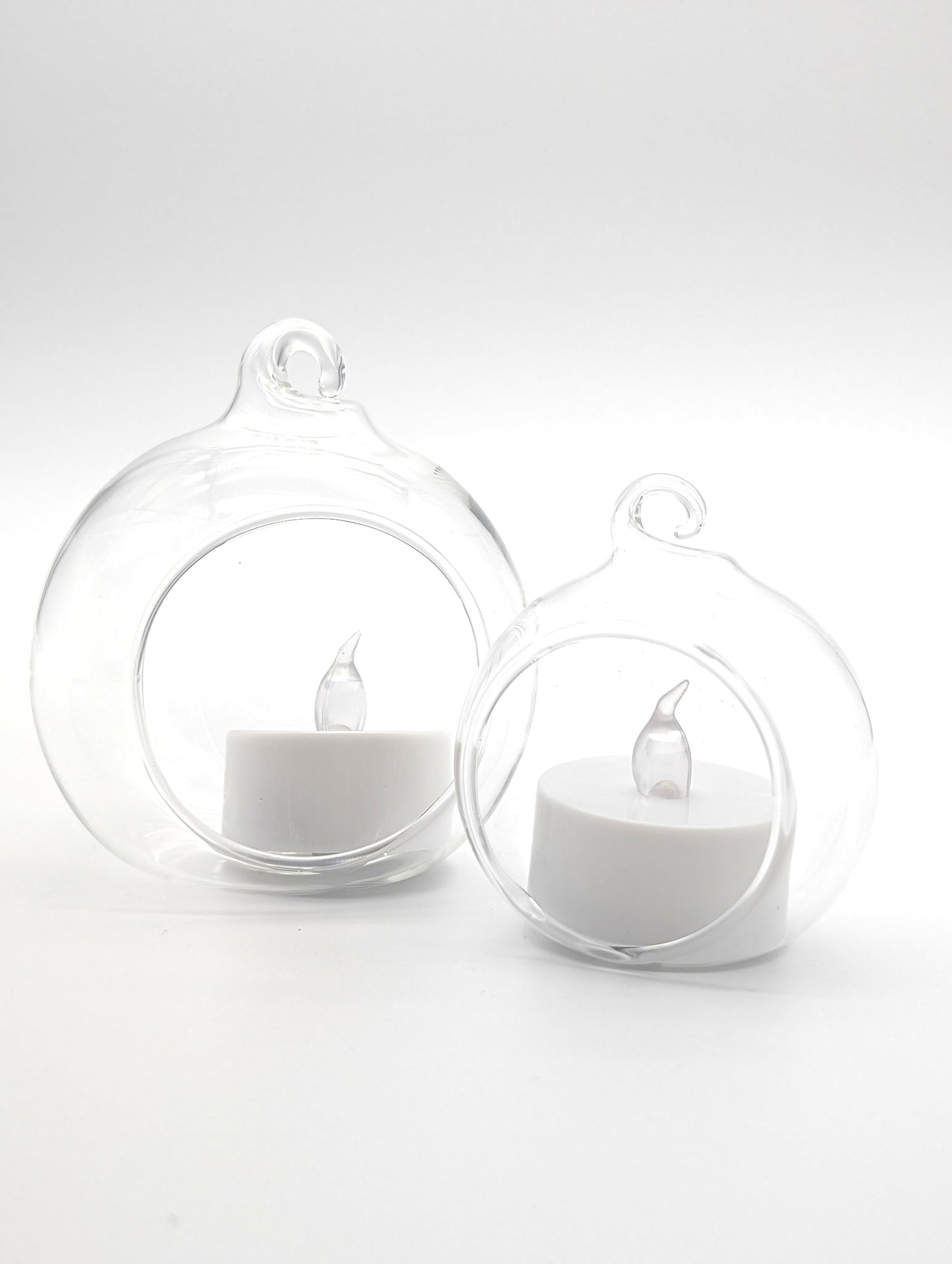 Clear Hanging Glass Sphere Ornament | Terrarium Candle Holder with LED Candle