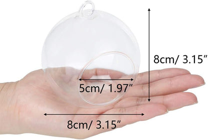Clear Hanging Glass Sphere Ornament | Terrarium Candle Holder with LED Candle